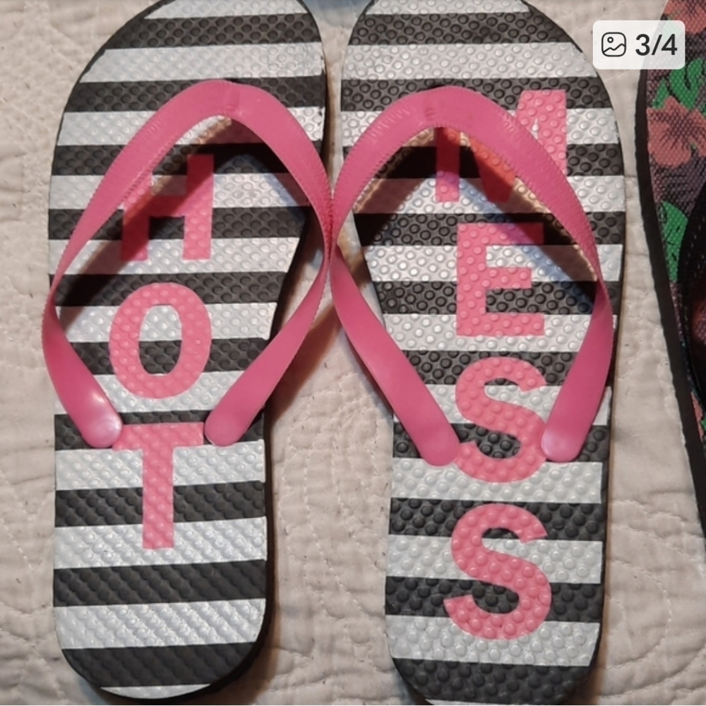 Striped Flip Flop Sandals with Pink Straps   Hot Mess